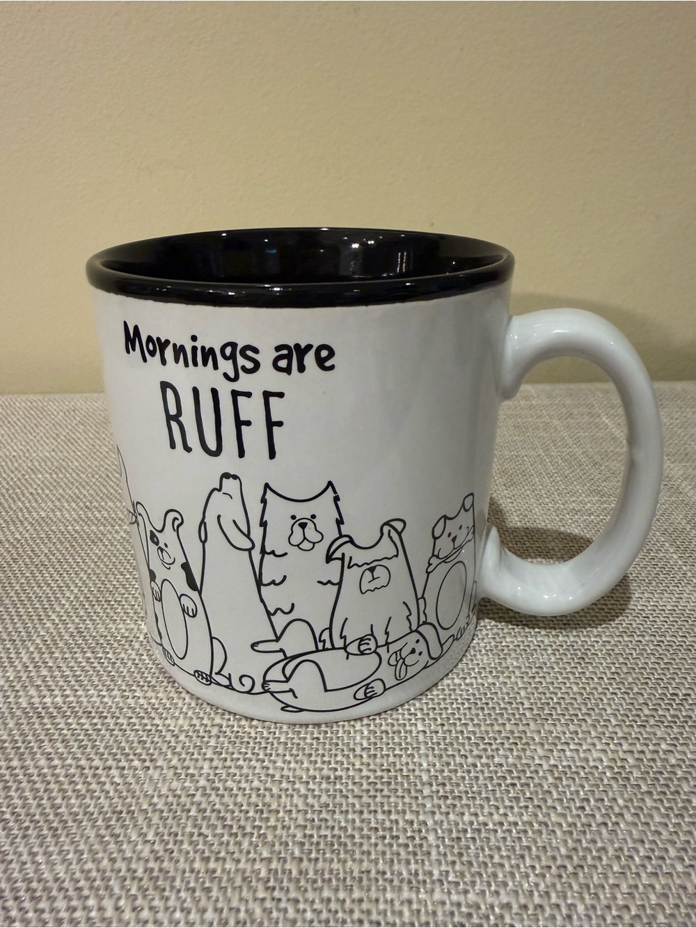 burton+BURTON "Mornings are RUFF" Dog Ceramic Coffee Mug Black White⁠